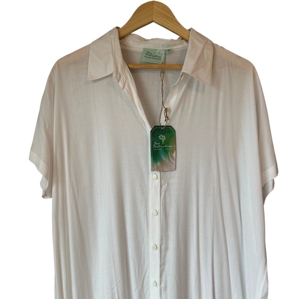 True Destinations White Button-Down Swim Cover-Up… - image 2